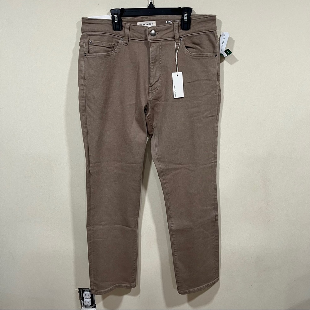 NWT Warp + Weft Capers Brown AMS Amsterdam slim performance Stretch Jeans 33x30